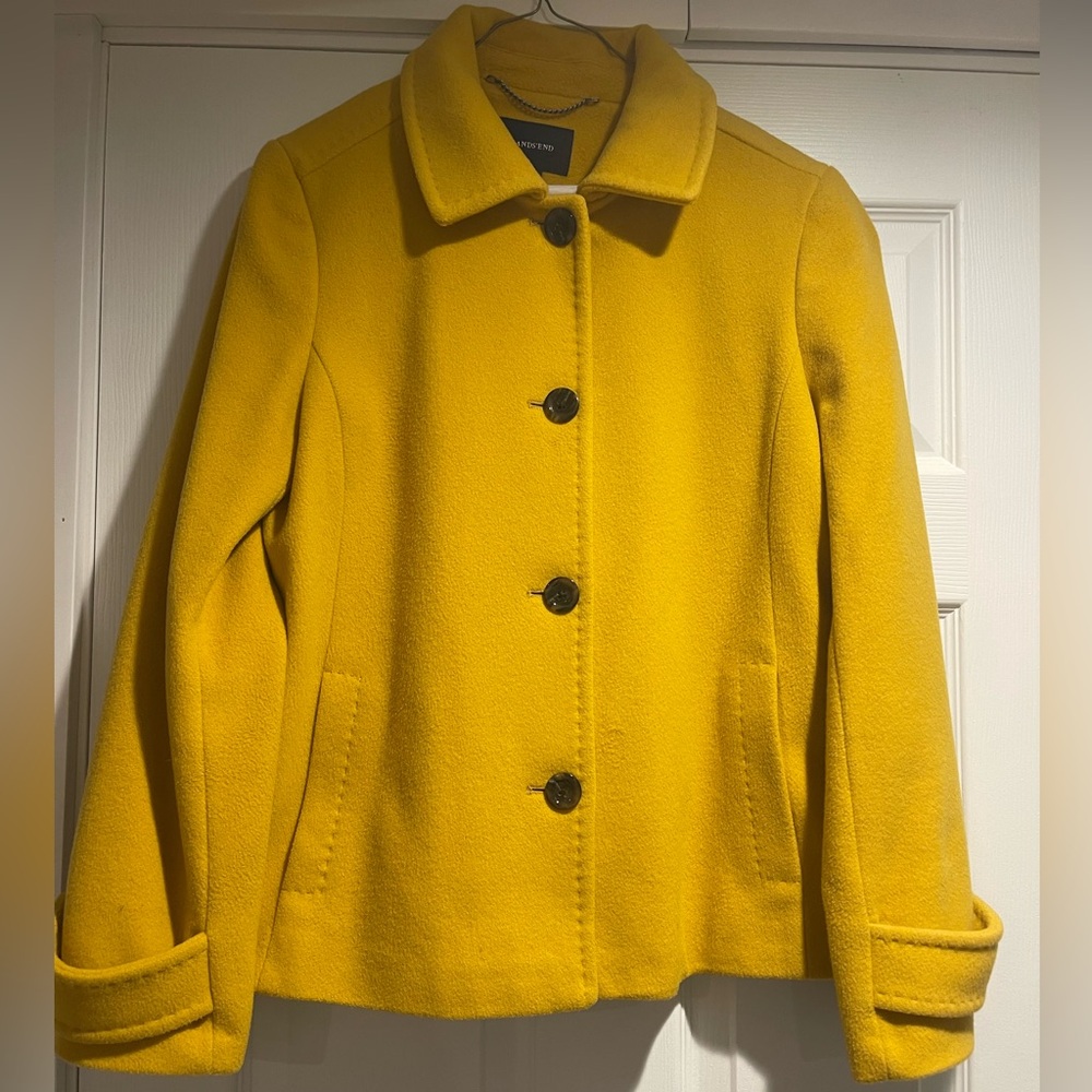 Lands' End Women's Bright Yellow Wool Coat